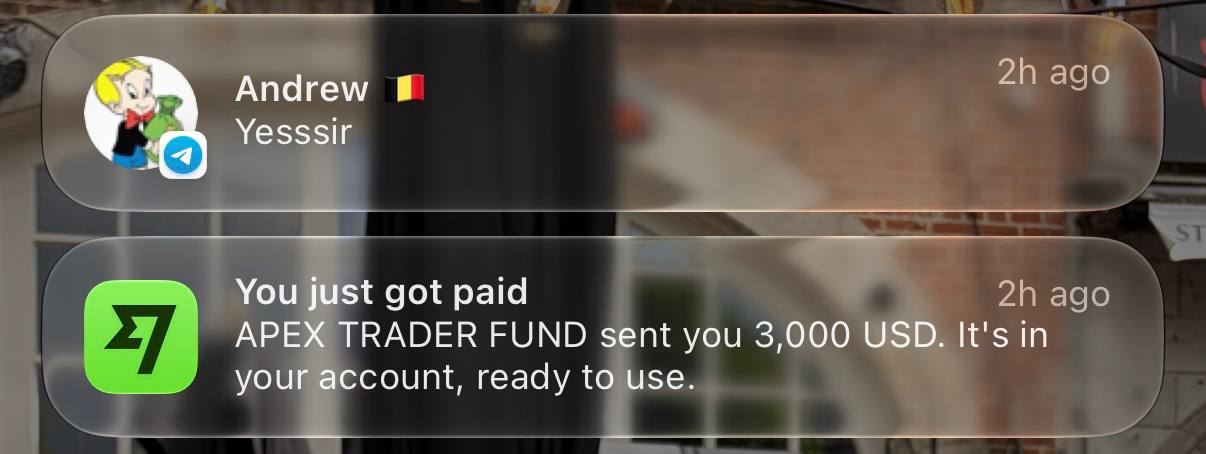 Apex Trader Funding — versement 3 000 $ (notification)